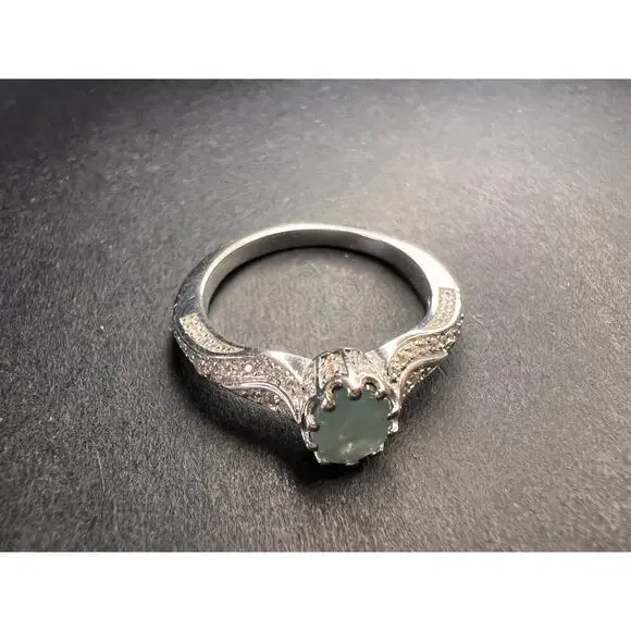 NEW grandidierite and zircon crown ring in rhodium over sterling silver size 8